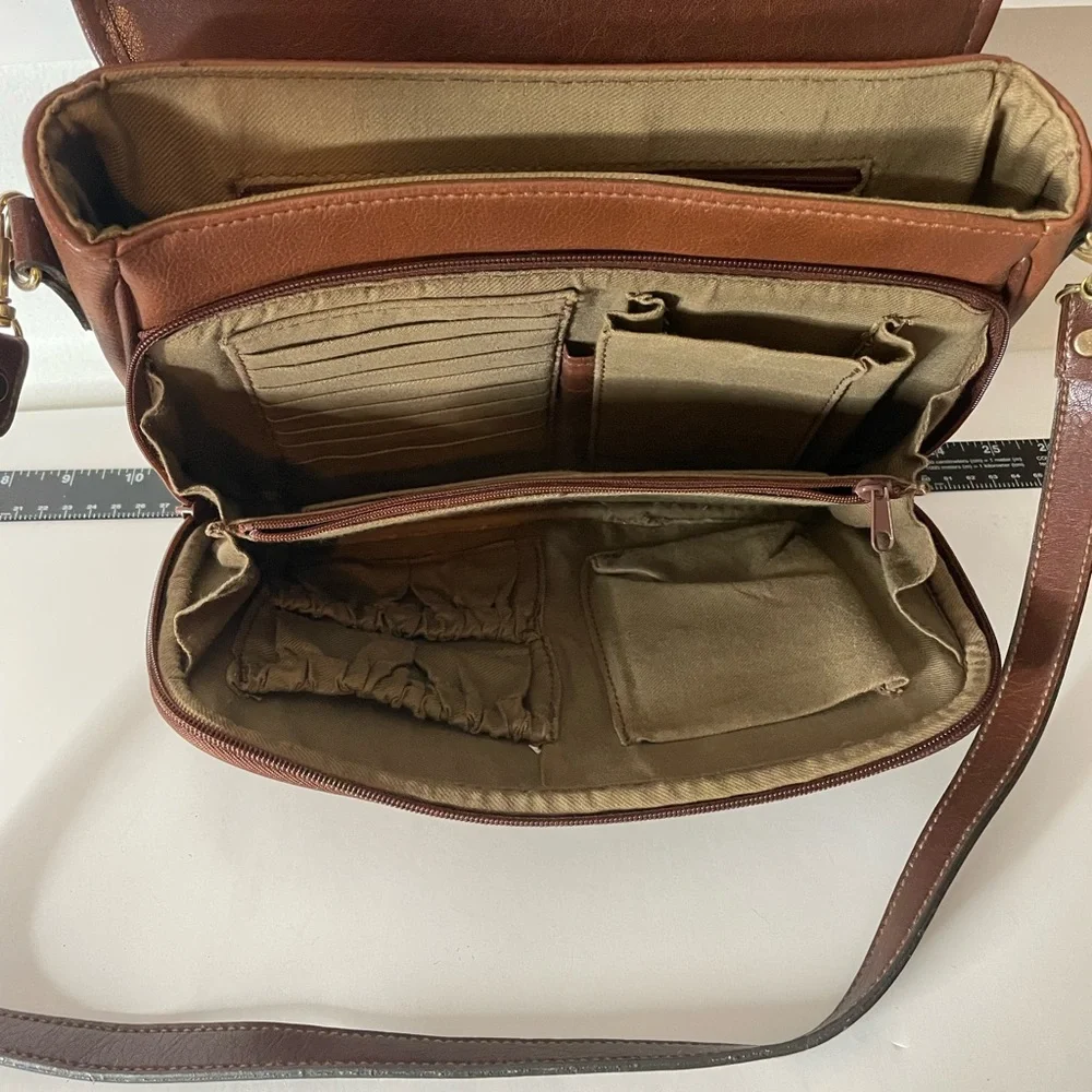 Vintage America Brown Leather Messenger Bag with Brass Hardware